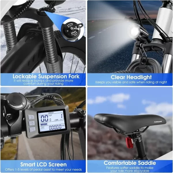 Electric Bike for Adults, 26'' 1000W Peak Ebike, Adjustable Stem, Fenders, Lockable Suspension Fork, 21-Speed - Image 5