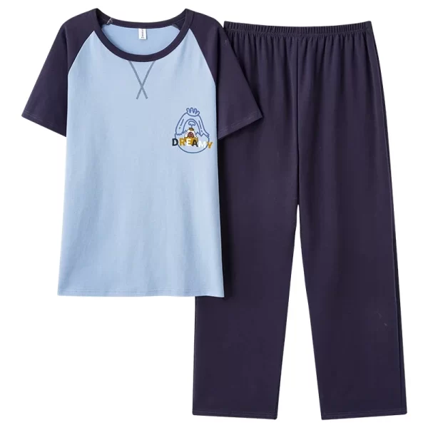 New Summer Fashion Men's Sleepwear Soft Cotton Pajamas Set for Gentleman Round Collar Grey Plain Loose Loungewear for Young Man - Image 11