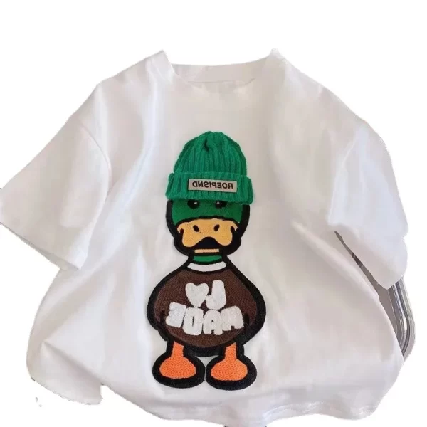 Arrival Popular Embroidered Duck Casual Korean Short Sleeved Casual Tshirt Suit 1-7Year Childrens Summer Boys Girls Tee Roupas - Image 2