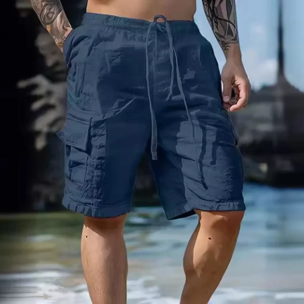 Summer Fashion Loose White Cargo Shorts Men's Handsome Streetwear Beachwear Solid Color With Pockets Shorts Workout Pants 2024 - Image 3