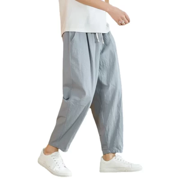 Summer Men's Trousers Cotton  Fashion Casual Pants  Breathable Loose Shorts Straight Pants - Image 2