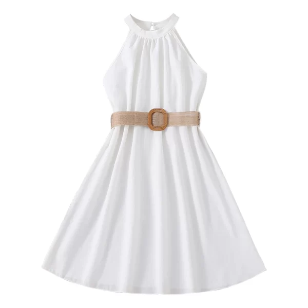 Elegant Summer Princess Dress for Teen Girls with Halter Neck and Off-Shoulder Children Sleeveless Casual Clothes with Belt - Image 10