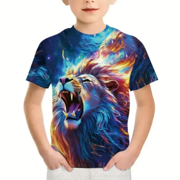 Boys Kids Clothes Print Fierce Lion Graphic T Shirts Summer Outdoor Crew Neck Short Sleeves Casual Outdoor Clothes for Children - Image 4