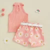 Adorable Baby Girl Sleeveless Ruffle Top Floral Print Ruffle Shorts Set for Summer Beach Outings and Playdates - Image 5