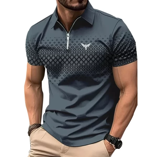 Men Personality Summer Fashion Sport Short Sleeve Casual Lapel Zipper Polo Shirt Men Print Polyester Quick Drying Polo Shirt Top - Image 3