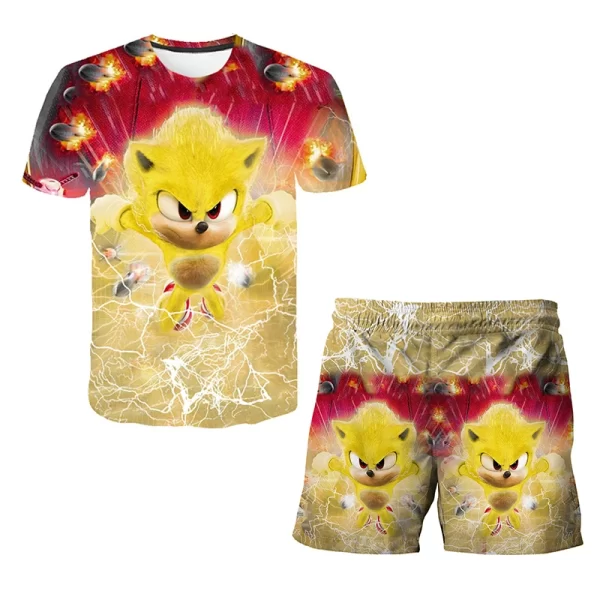 Sonic Fashion Girl 3D Top T-shirt Short Sleeve+Shorts Two Piece Set Girls and Boys Children's Top Short Sleeve - Image 17