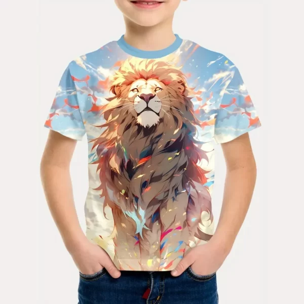 Boys Kids Clothes Print Fierce Lion Graphic T Shirts Summer Outdoor Crew Neck Short Sleeves Casual Outdoor Clothes for Children - Image 2