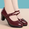 Spring Autumn Women Classic Light Weight Round Toe Black Pu Leather Square Heel Pumps Office Causal Soft Leather Shoes - Image 2