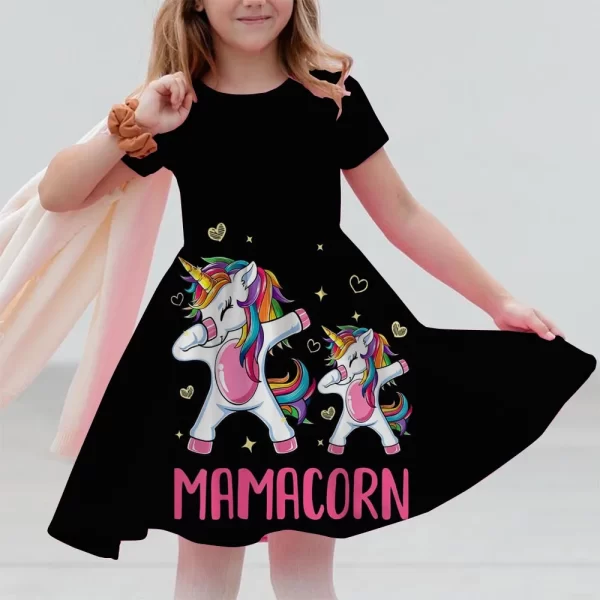 New Unicorn Party Casual Home Dress for Children Aged 3-14 with 3D Printed Short Sleeve Dress in 2025 - Image 15