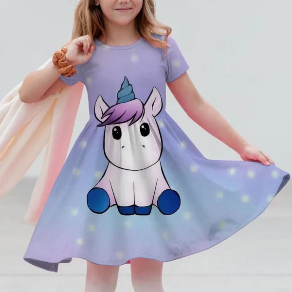 New Unicorn Party Casual Home Dress for Children Aged 3-14 with 3D Printed Short Sleeve Dress in 2025 - Image 16