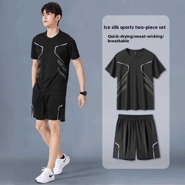 Sportswear Suit Men's Running Short-Sleeved Ice Silk Summer Speedos Basketball Uniform Fitness Clothes Shorts Summer Pajamas - Image 7