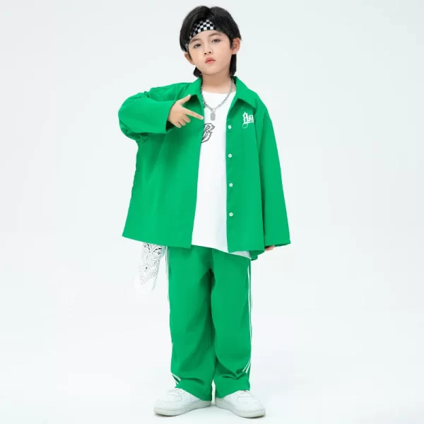 Children's Hip-hop Clothes Street Dance Clothing Autumn Kids Sets for Girls and Boys Jazz Performance Clothing 2023 Green Unique - Image 4
