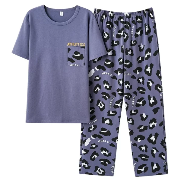 New Summer Fashion Men's Sleepwear Soft Cotton Pajamas Set for Gentleman Round Collar Grey Plain Loose Loungewear for Young Man - Image 22