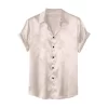 Summer Men Shirt Turn-down Collar Single-breasted Short Sleeve Loose Satin Applique Button Mid Length camisa para hombre - Image 3