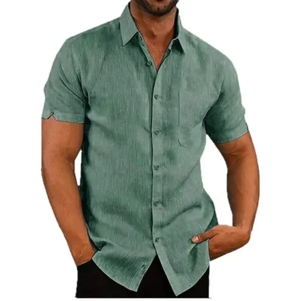 Men Pocket Blouse Tops Summer Male Turn Down Collar Button Short Sleeve Slim Solid Color Blouse Shirts YYCFS-19505 - Image 8