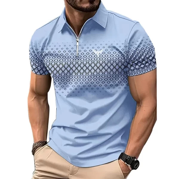 Men Personality Summer Fashion Sport Short Sleeve Casual Lapel Zipper Polo Shirt Men Print Polyester Quick Drying Polo Shirt Top - Image 5