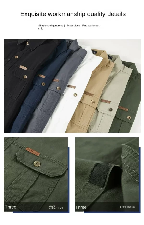New Men's Work Shirt Casual Retro 100% Cotton Short Sleeve Flying Cargo Shirt Men's Summer Fishing Hunting Multi Pocket Shirt - Image 3